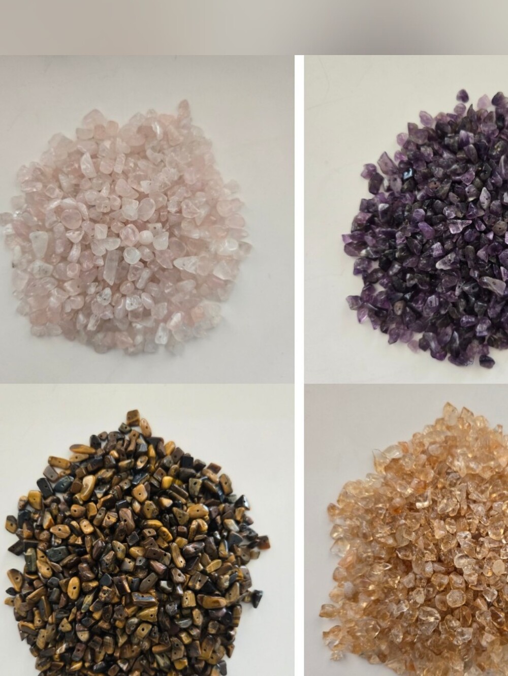 Natural Gemstone Chip Bead Lot – Amethyst, Citrine, Tiger Eye, Rose Quartz